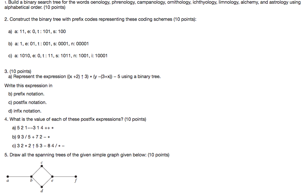 ` 1. Build a binary search tree for the words oenology, phrenology,