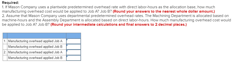 Company has two manufacturing departments-Machining and Assembly. The company considers all of