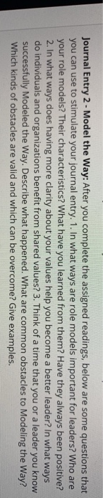  need help please with that question Journal Entry 2 - Model