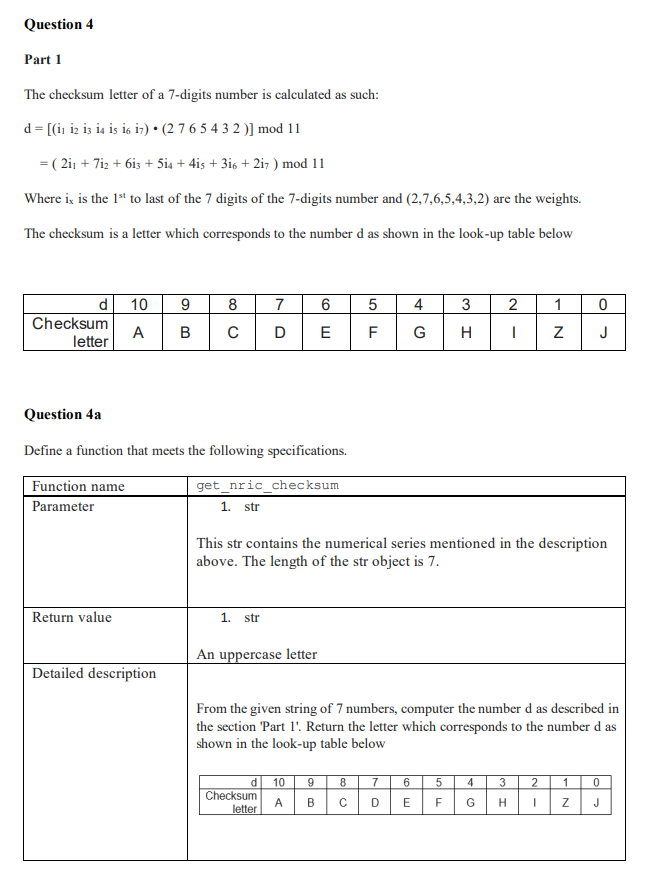 Question 2a. Define a class Inventory that satisfies the following specifications. Question