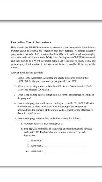  Micro. Part 1 - Data Transfer Instructions Here we will use