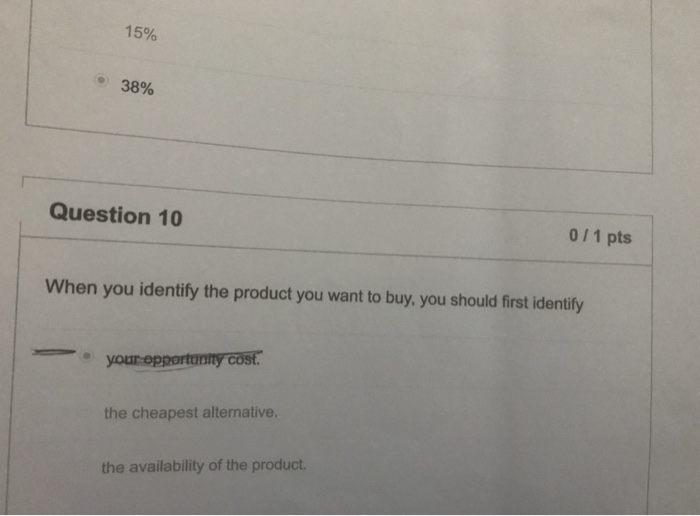  15% 38% Question 10 0/1 pts When you identify the product