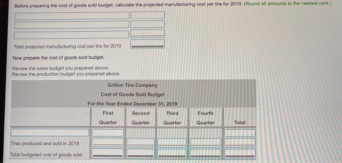 stated as of December 31, 2018.) a. Budgeted sales are 1,400 tires