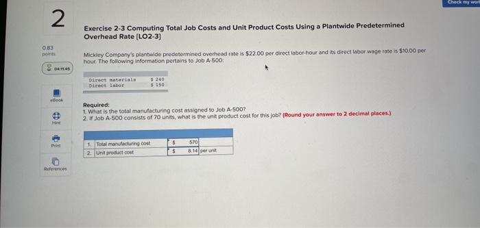  Check my won 2 0.83 port Exercise 2-3 Computing Total Job