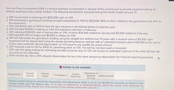  Please help me out with this! Grid Iron Prep Incorporated (GIP)
