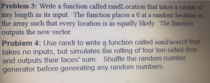 and n, and returns a column vector of length n whose elements