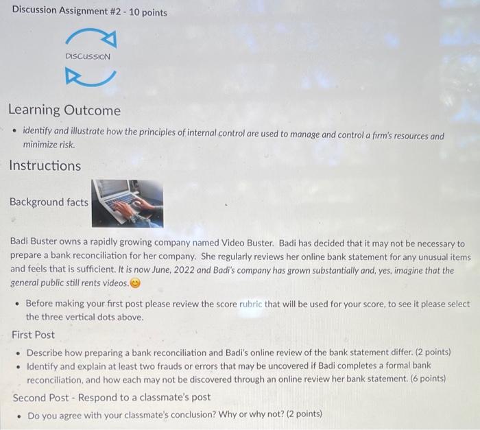  Discussion Assignment \#2- 10 points Learning Outcome - identify and illustrate