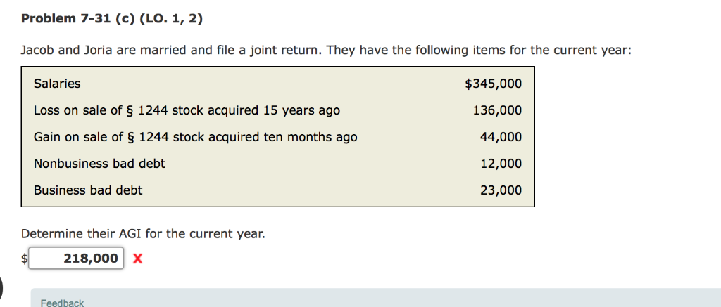  Problem 7-31 (c) (LO. 1, 2) Jacob and Joria are married