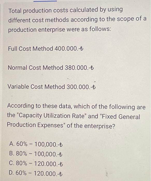  Total production costs calculated by using different cost methods according to