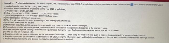  Complete the pro forma income statement for the year ended December