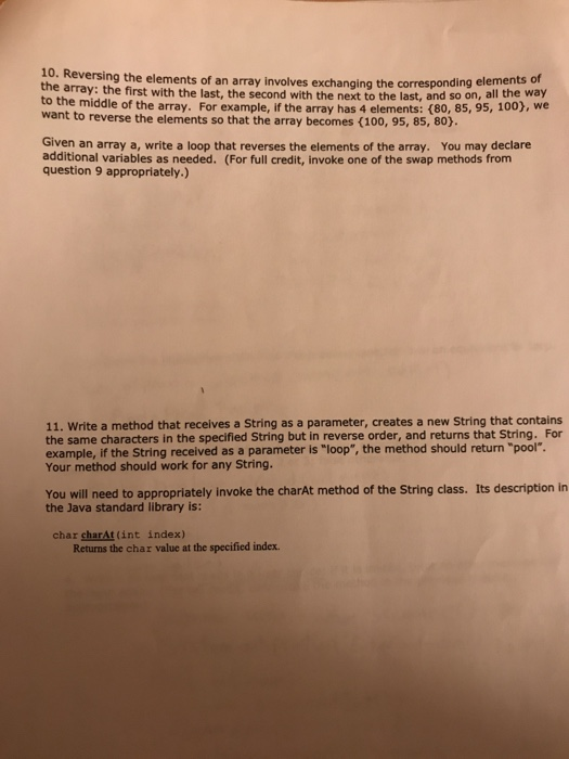  10. Reversing the elements of an array involves th exchanging the