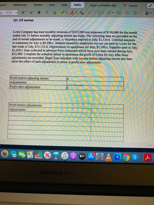  ayout References Review View Help Table Open in Desktop App Search