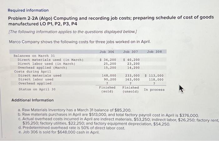 manufactured LOP1, P2, P3, P4 The following information applies to the questions