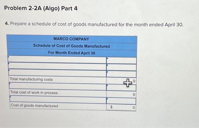 31 balance of $85,200. b. Raw materials purchases in April are $513,000,