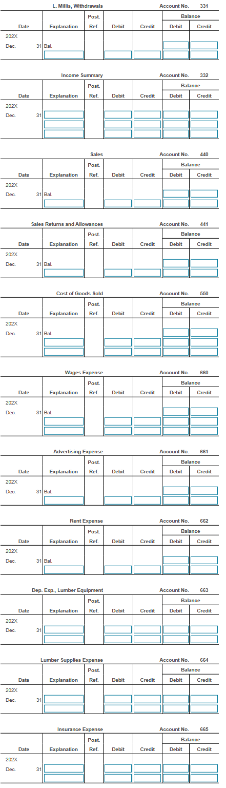with the income statement. Review the worksheet you prepared above. Millis Lumber