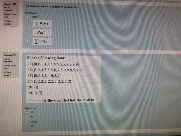 The expected value of a discrete ry variable is Question 18