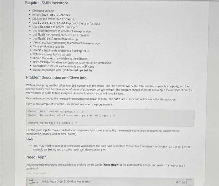  in java please Required Skills Inventory - Declare a variable -