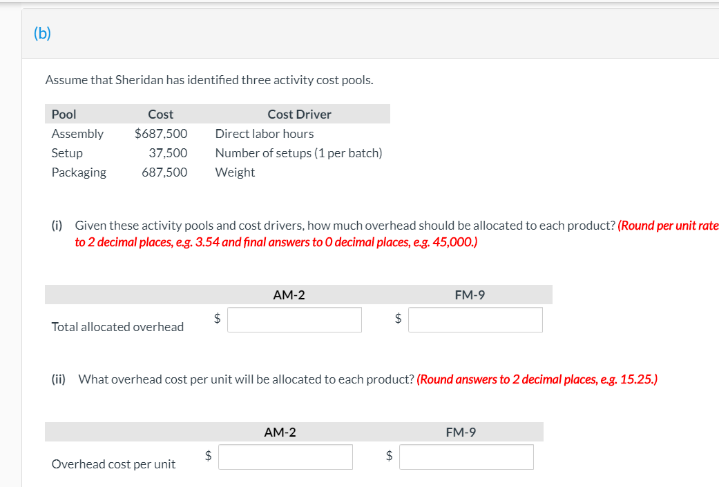hours required for production Units per batch Shipping weight per unit AM-2