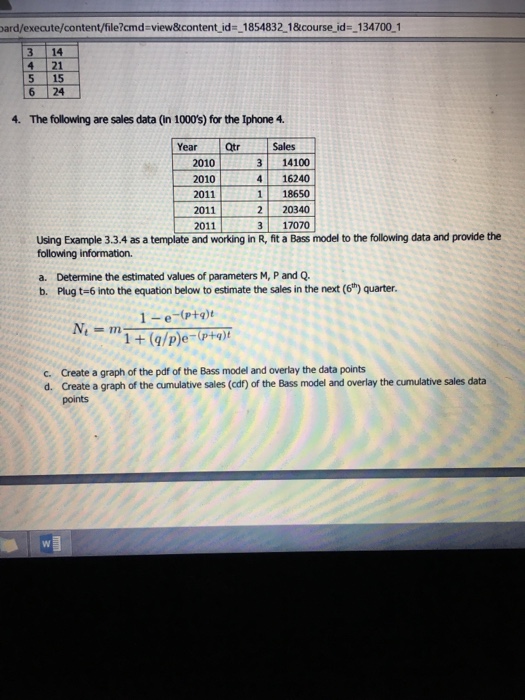  Problem #4 please example 3.3.4 The following are sates data (In