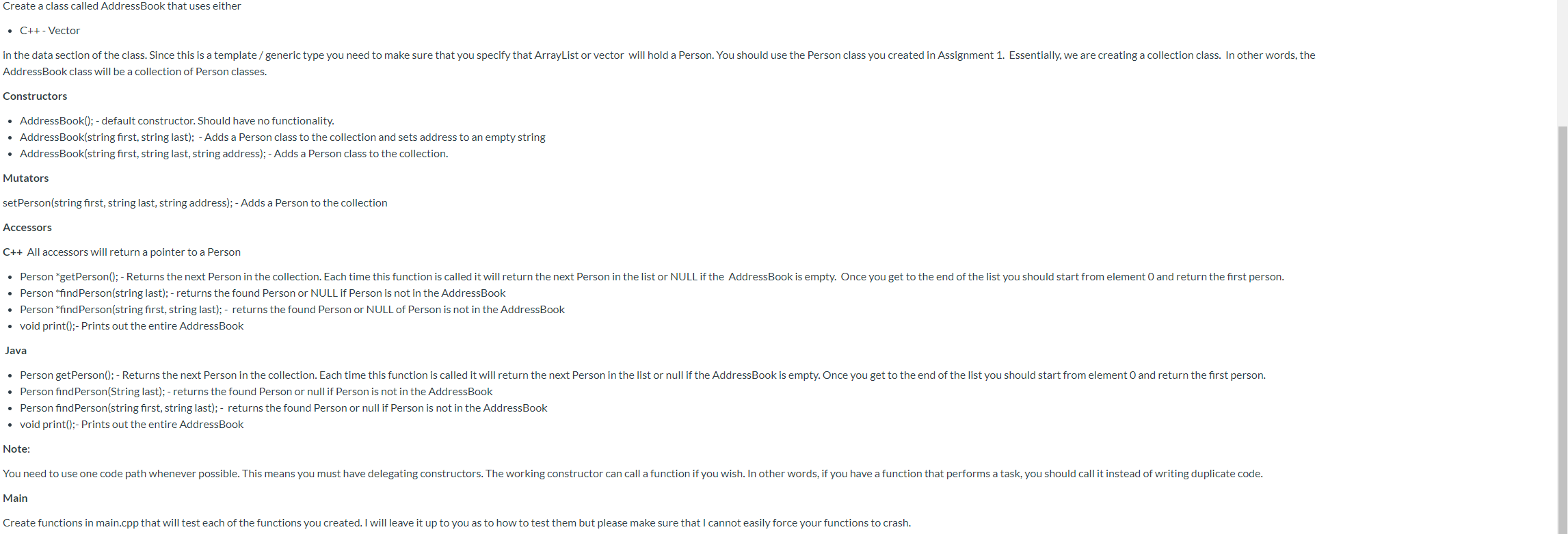  Create a class called Address Book that uses either C++ -