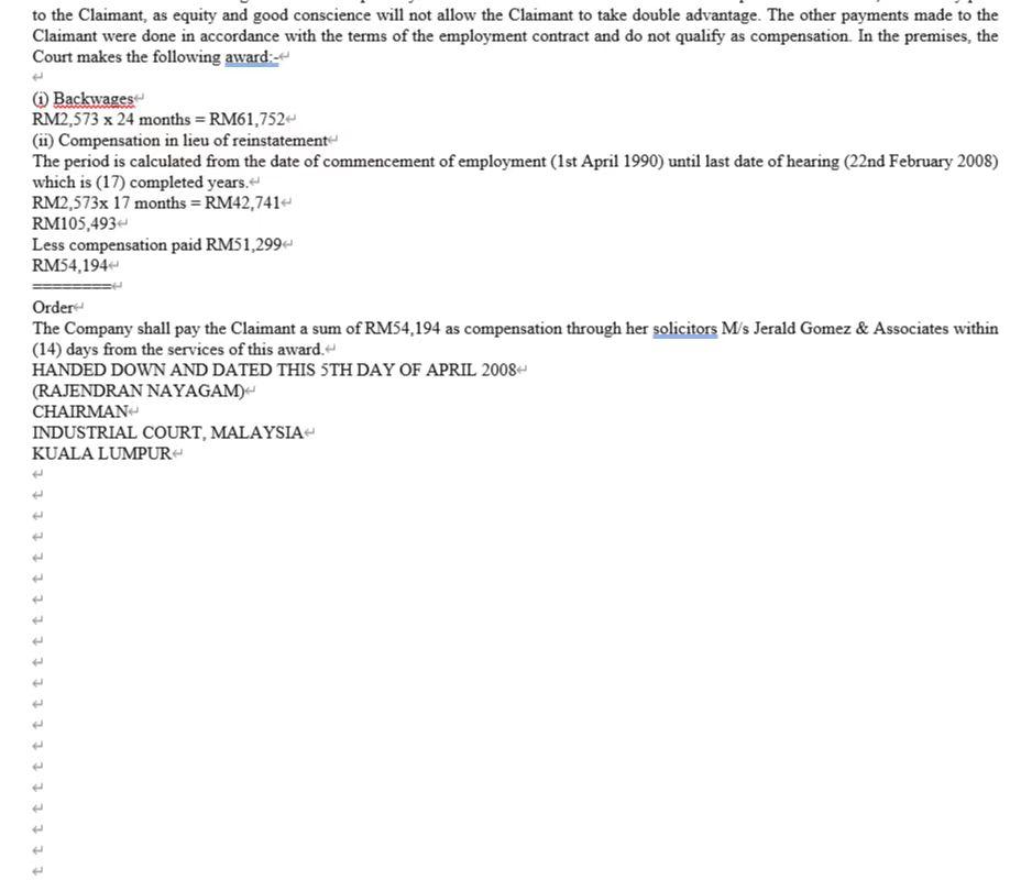 NO: 781 OF 2008 AWARD This is a Ministerial reference to the