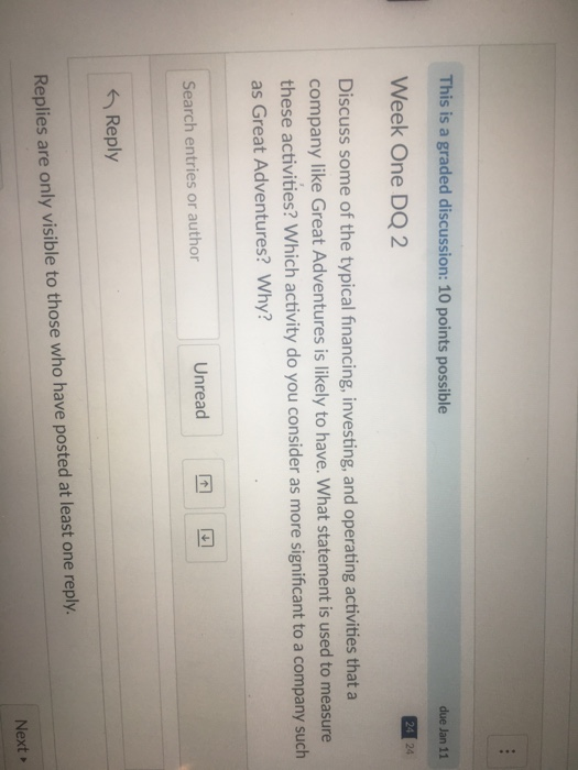  This is a graded discussion: 10 points possible Week One DQ