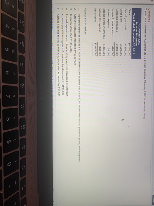  Question 3 The income statement for Cullumber Ltd., a private company