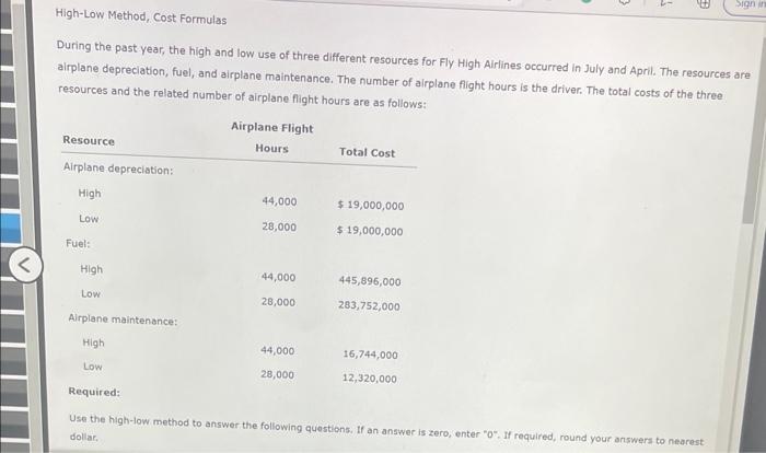  High-Low Method, Cost Formulas During the past year, the high and
