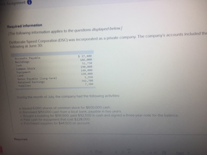  Analyze the required transcationn(a) -(e) to determine their effects on the