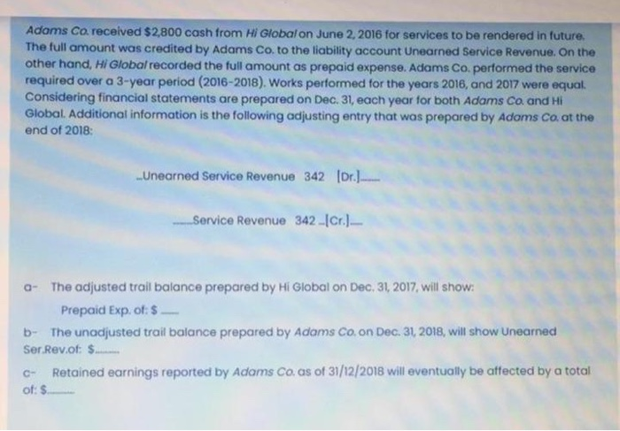 services to be rendered in The full mount was credited by Adams