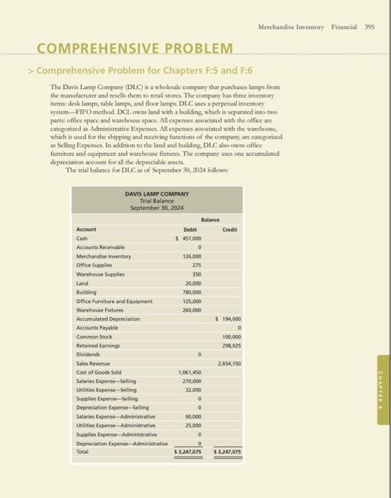 All requirements needed Comprehensive Problem for Chapters F:5 and F:6 The Davis
