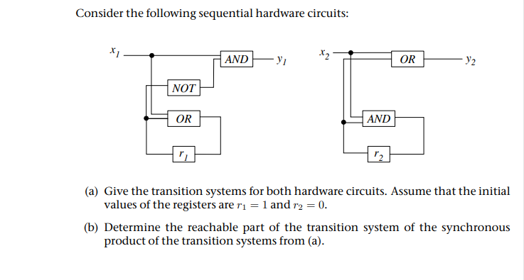  Consider the following sequential hardware circuits: (a) Give the transition systems