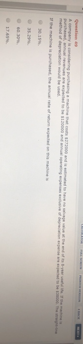  U LATOR FULL SCREEN PRINIER VERSION BACK NEXT Question 49 A