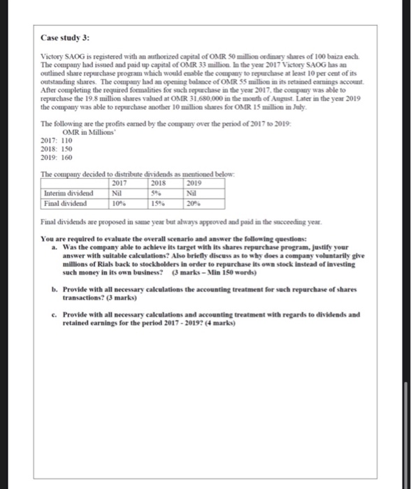  Case study 3: Victory SAOG is registered with an authorized capital