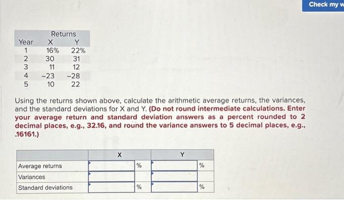  Year 1 2 3 4 5 Returns X 16% 30 11