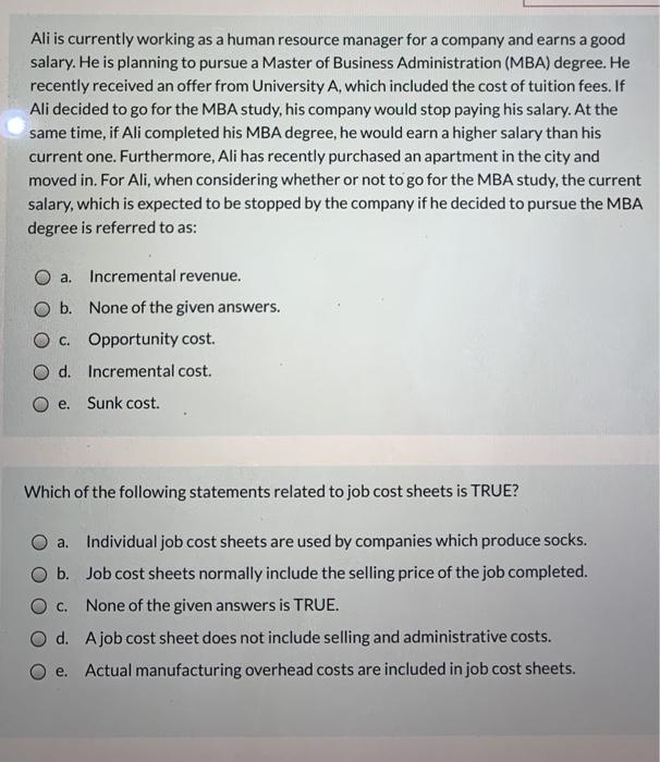 Ali is currently working as a human resource manager for a