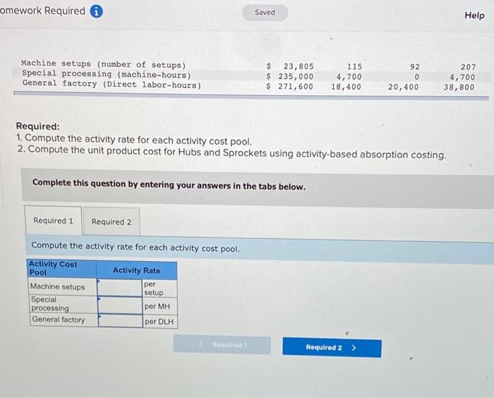 Company makes two products-titanium Hubs and Sprockets. Data regarding the two products