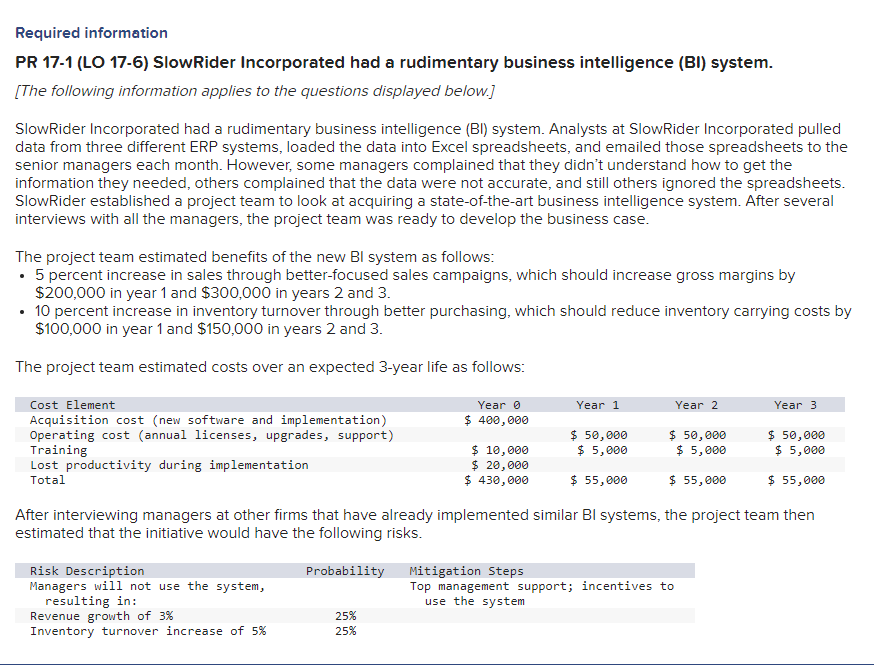  17-1 Part b: Considering the risk, calculate the payback period, NPV,