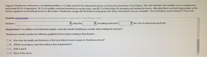 bakery. The chef estimates that variable costs of making each loaf Include