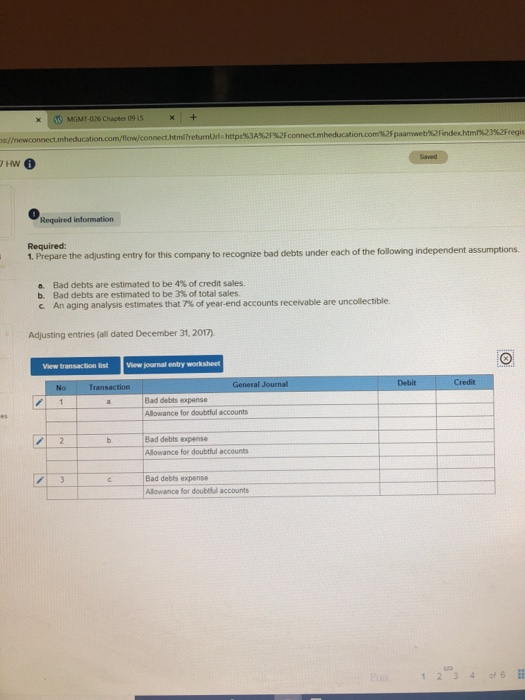 my work Required information Problem 7-2A Estimating and reporting bad debts LO