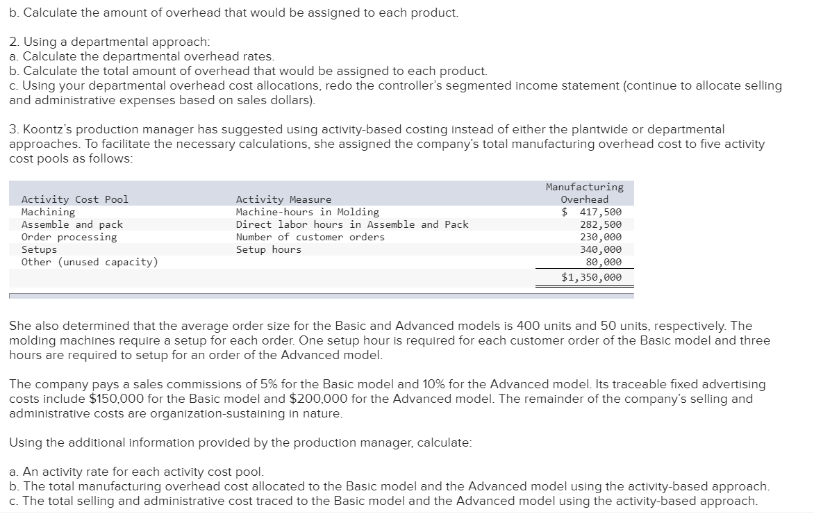manufactures two models of industrial components-a Basic model and an Advanced Model.