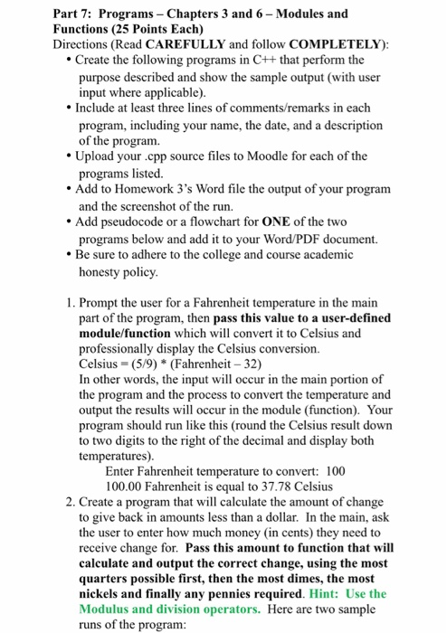  Part 7: Programs Chapters 3 and 6- Modules and Functions (25