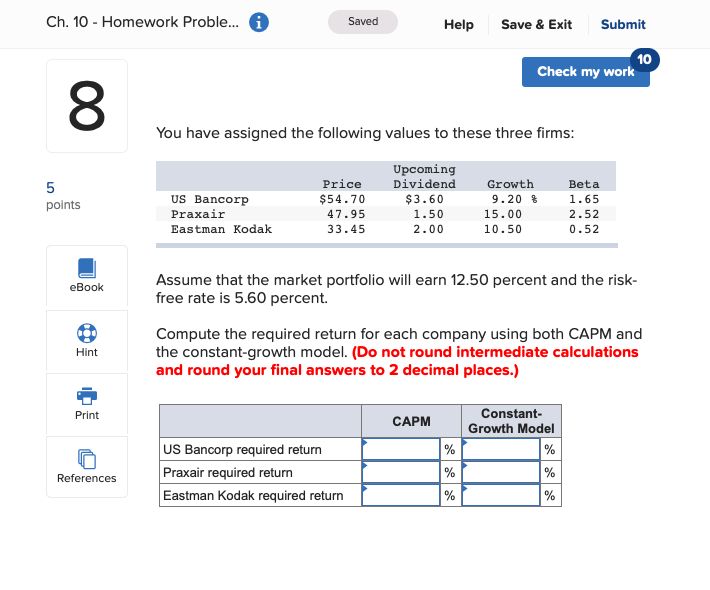  Ch. 10 - Homework Proble... Saved Help Save & Exit Submit