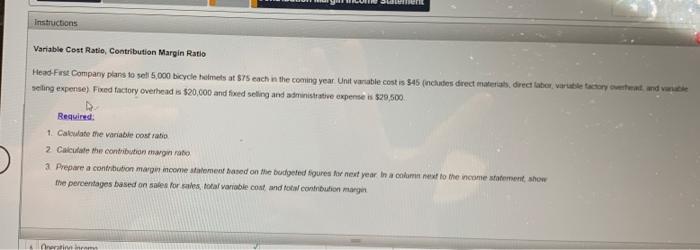 Amount Descriptions Ratios Contribution Margin Income Statement Instructions Variable Cost Radio Contribution