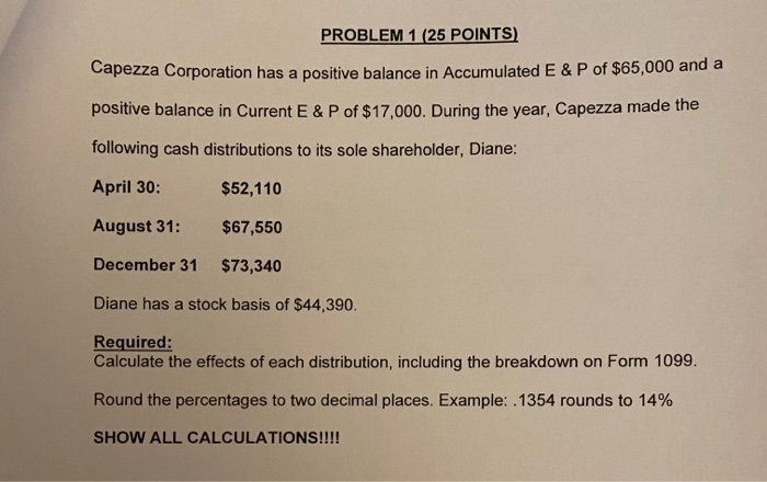  PROBLEM 1 (25 POINTS) Capezza Corporation has a positive balance in