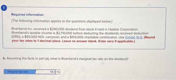 applies to the questions displayed below.) Riverbend Inc. received a $240,000 dividend