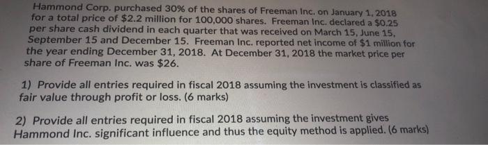  please write clearly when explaing it Hammond Corp. purchased 30% of