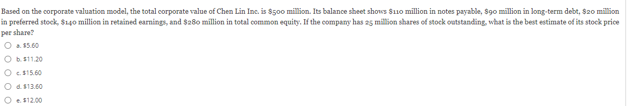  Based on the corporate valuation model, the total corporate value of