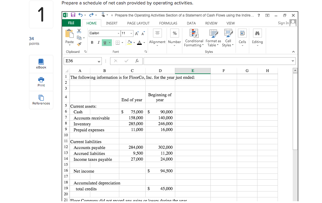 Excel SIM: Prepare the Operating Activities Section of a Statement of Cash