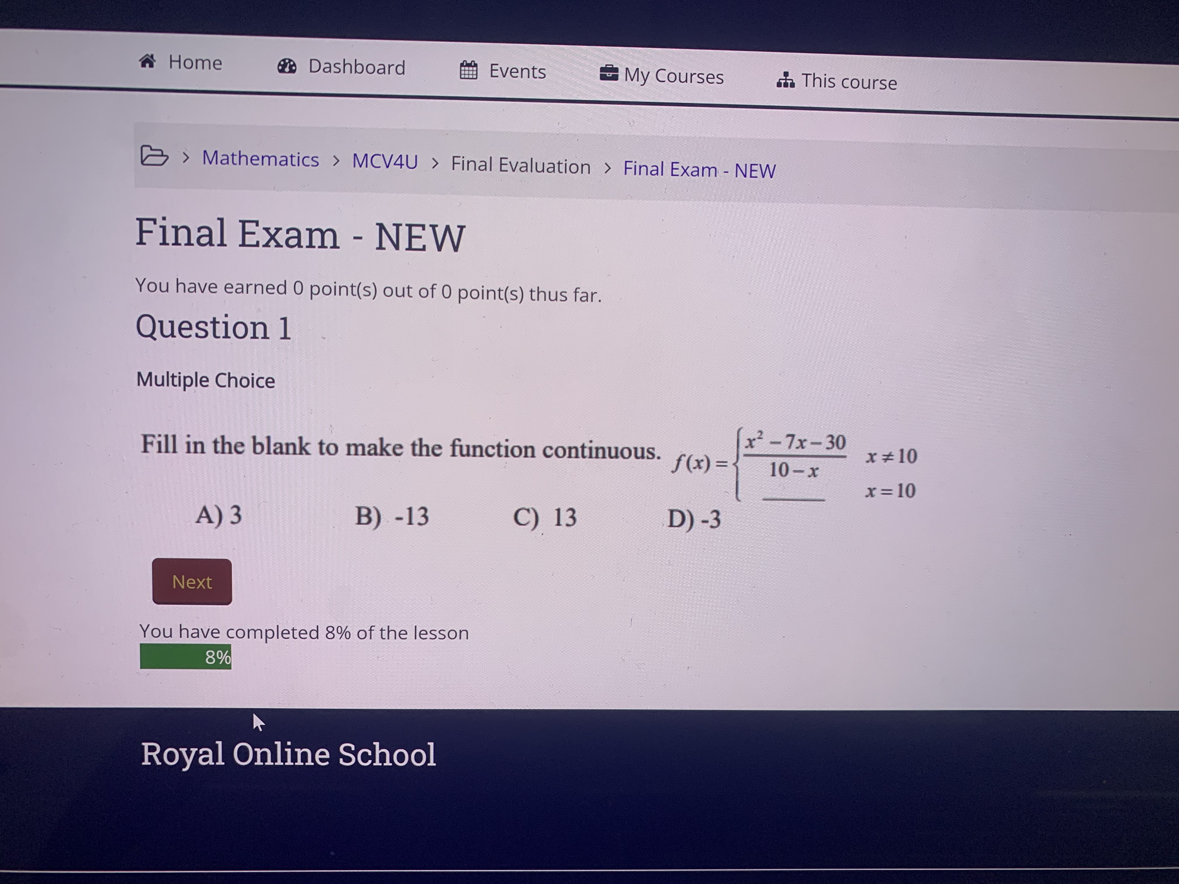  Final Exam - NEW You have earned 0 point(s) out of
